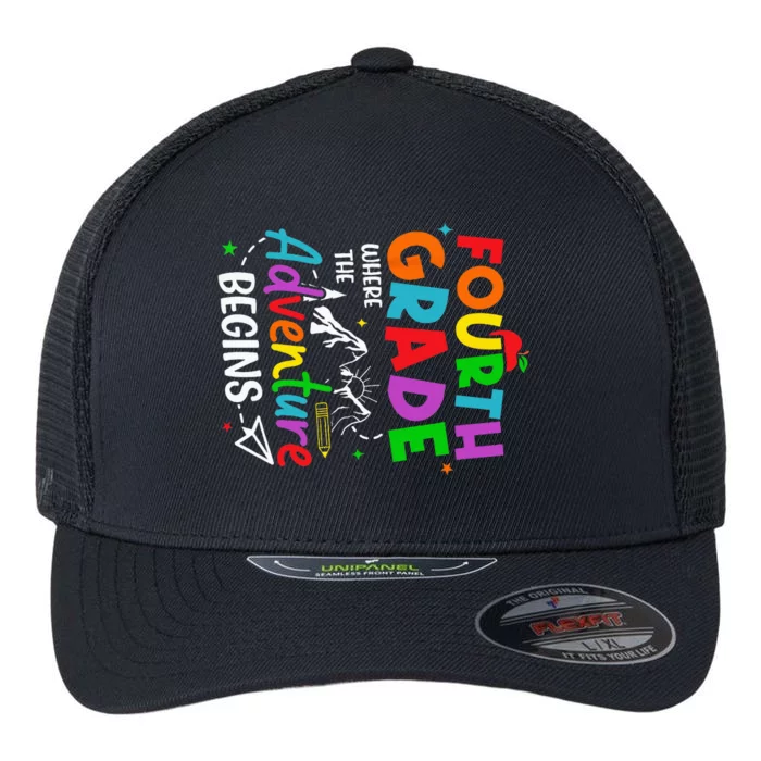 4th Grade Where The Adventure Begins Back To School Teacher Flexfit Unipanel Trucker Cap