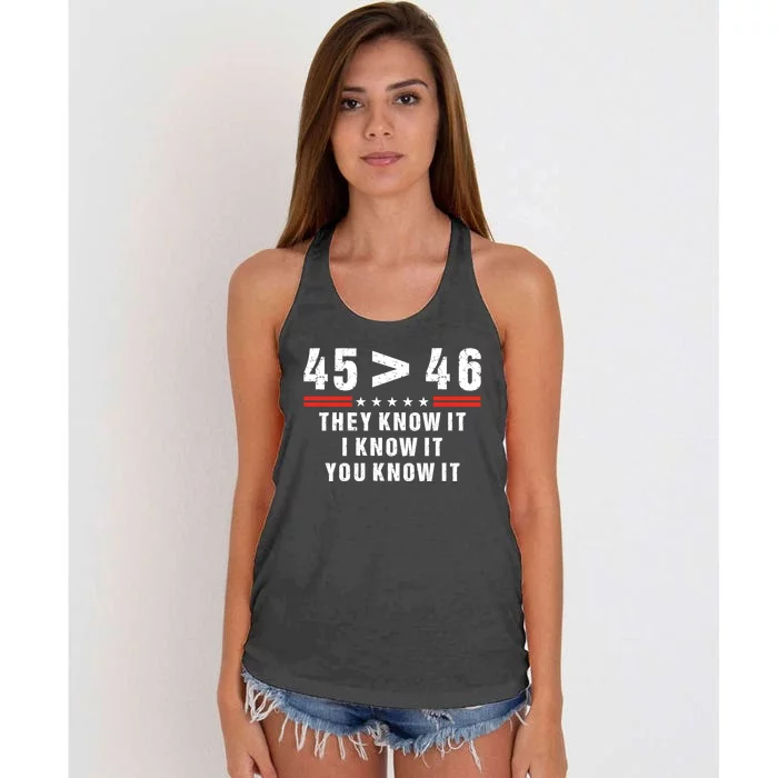 45 Is Greater Than 46 They Know It I Know It You Know It Women's Knotted Racerback Tank