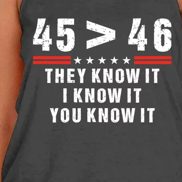 45 Is Greater Than 46 They Know It I Know It You Know It Women's Knotted Racerback Tank