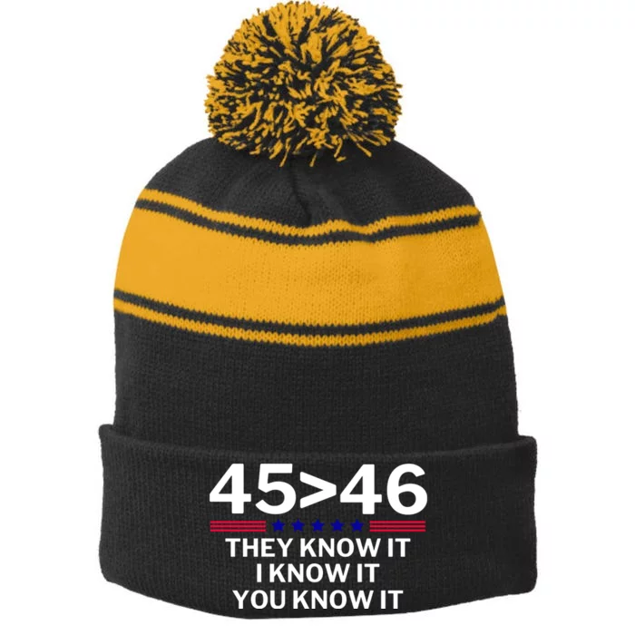 45 Is Greater Than 46 They Know It I Know It You Know Stripe Pom Pom Beanie