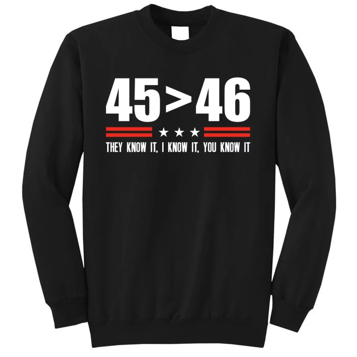 45 Is Greater Than 46 They Know It I Know It You Know Tall Sweatshirt