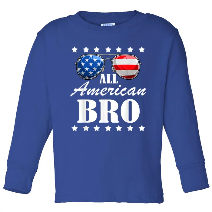 4th July America Independence Day Patriot Usa All American Bro Toddler Long Sleeve Shirt