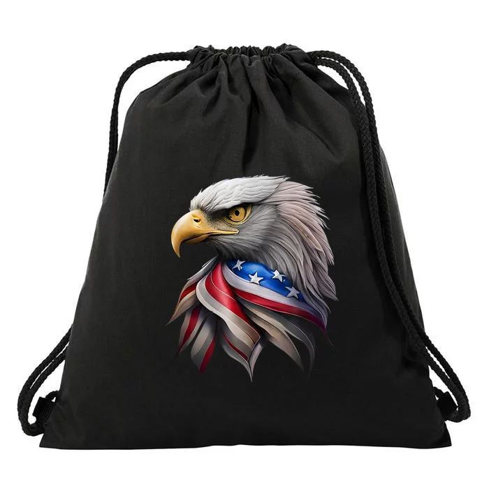 4th July American Eagle Flag Independence Day Drawstring Bag