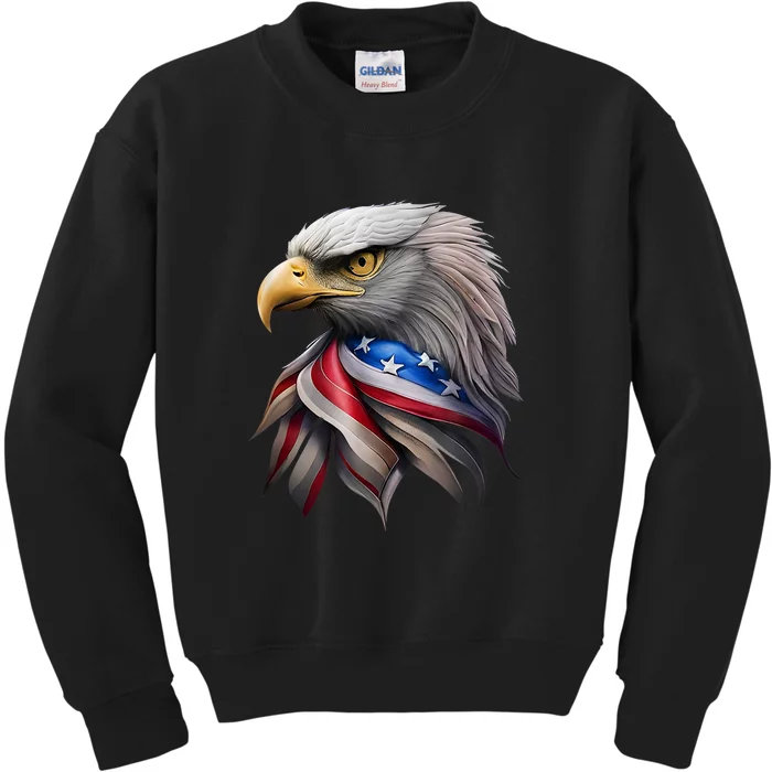 4th July American Eagle Flag Independence Day Kids Sweatshirt