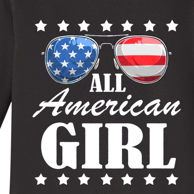 4th July America Independence Day Patriot Usa All American Girl Baby Long Sleeve Bodysuit