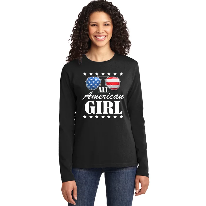 4th July America Independence Day Patriot Usa All American Girl Ladies Long Sleeve Shirt