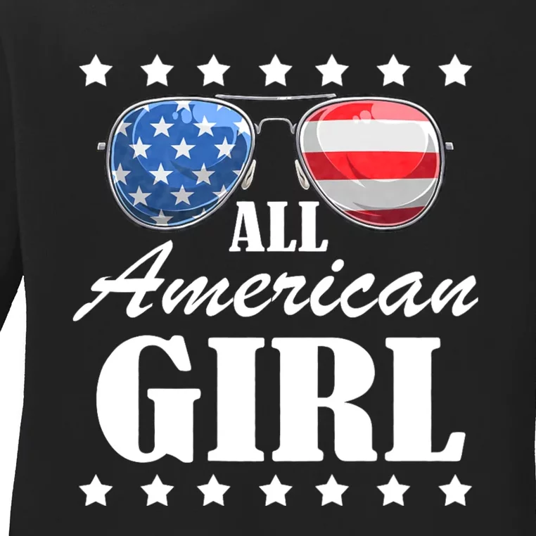 4th July America Independence Day Patriot Usa All American Girl Ladies Long Sleeve Shirt