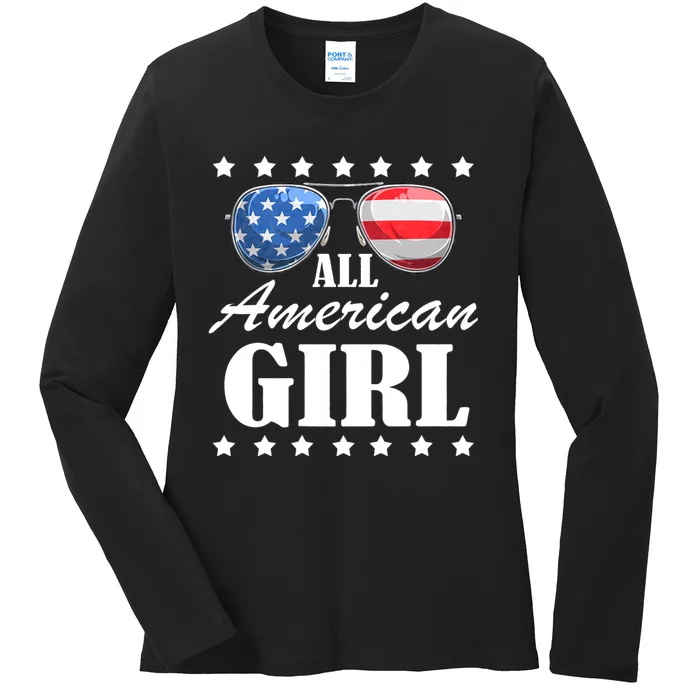 4th July America Independence Day Patriot Usa All American Girl Ladies Long Sleeve Shirt