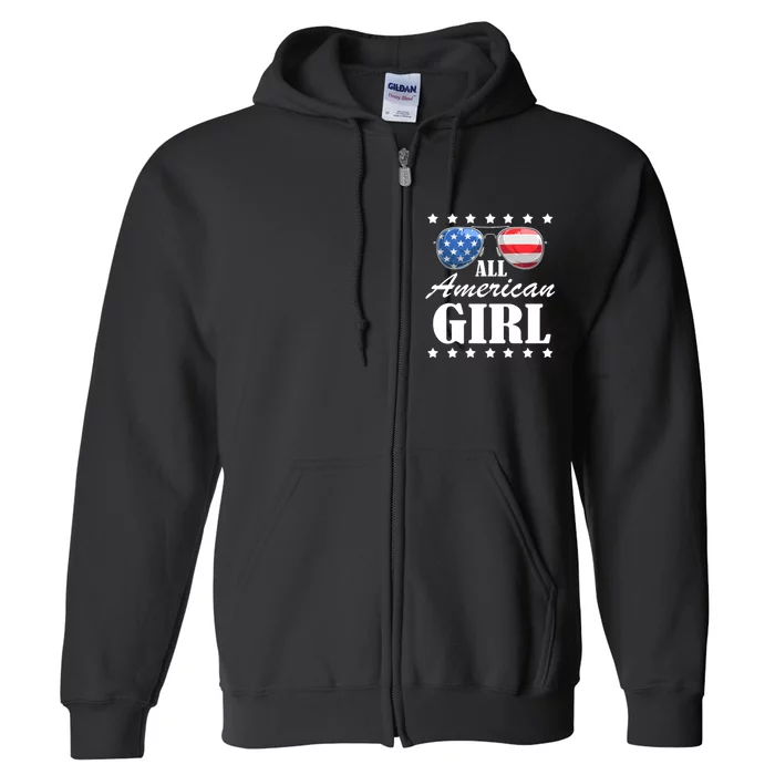 4th July America Independence Day Patriot Usa All American Girl Full Zip Hoodie