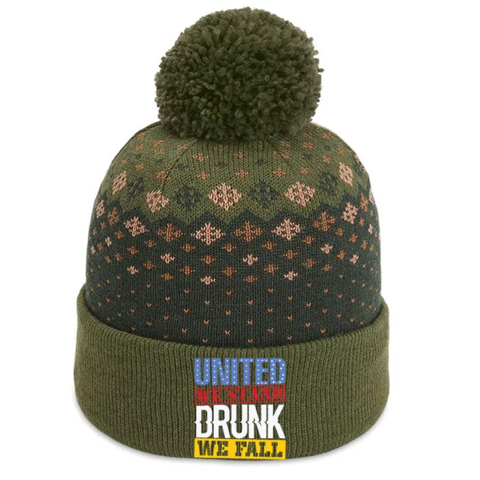 4th July American Holiday United We Stand Drunk We Fall The Baniff Cuffed Pom Beanie