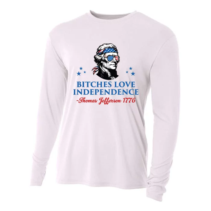 4th July Bitches Love Independence Thomas Jefferson Founding Cooling Performance Long Sleeve Crew