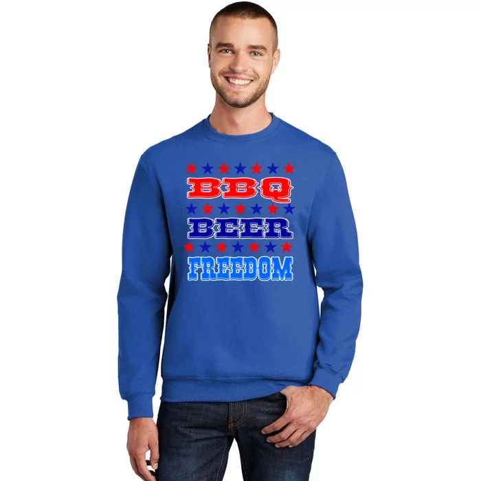 4th July Bbq Beer Freedom Gift America Proud American Meaningful Gift Tall Sweatshirt