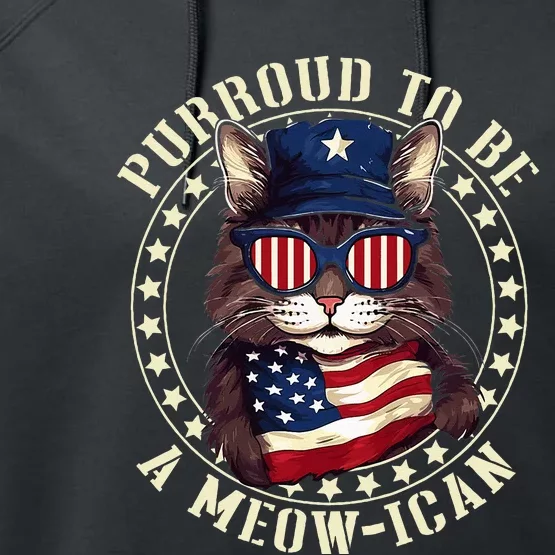 4th July Cat Lover Purroud To Be A Meowican American Cat Performance Fleece Hoodie