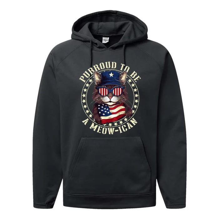 4th July Cat Lover Purroud To Be A Meowican American Cat Performance Fleece Hoodie