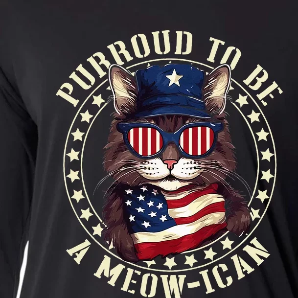 4th July Cat Lover Purroud To Be A Meowican American Cat Cooling Performance Long Sleeve Crew