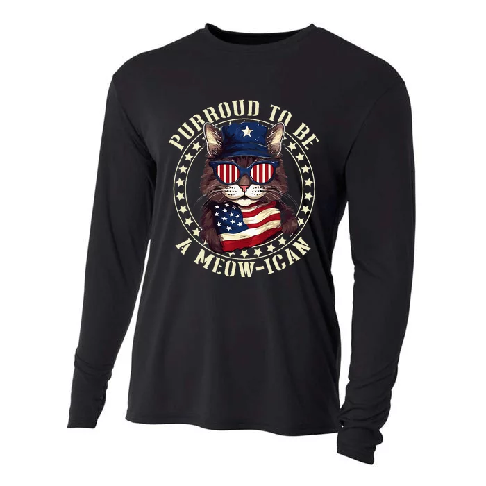 4th July Cat Lover Purroud To Be A Meowican American Cat Cooling Performance Long Sleeve Crew