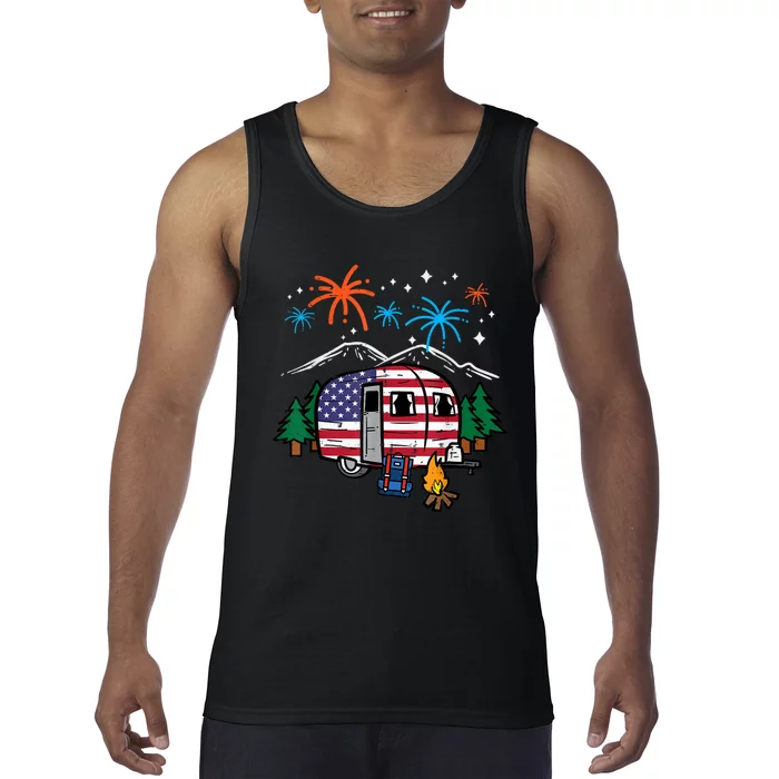 4th July Camper Van US Flag Patriotic Camping Women Kids Men Tank Top