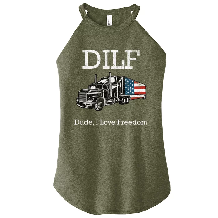 4th July Dilf Dude I Love Freedom American Flag Hauler Truck Cool Gift Women’s Perfect Tri Rocker Tank