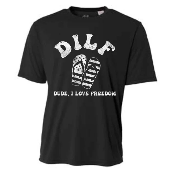 4th July Dilf Dude I Love Freedom American Flag Gift Cooling Performance Crew T-Shirt