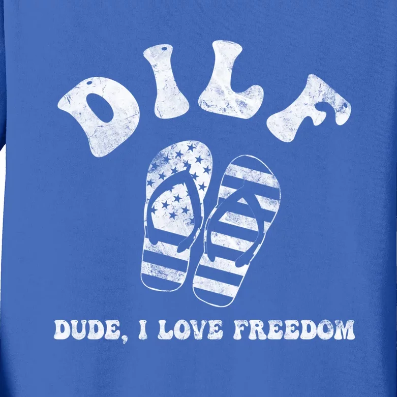 4th July Dilf Dude I Love Freedom American Flag Gift Kids Long Sleeve Shirt