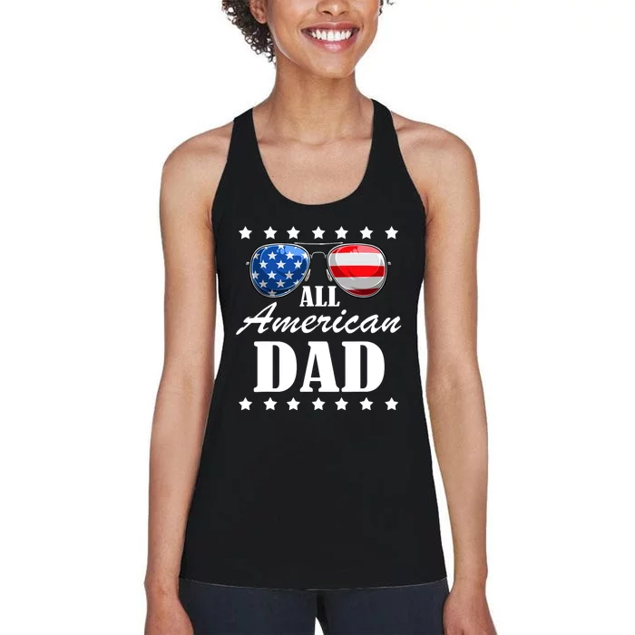 4th July Dad Gift | All American Patriot USA Dad Women's Racerback Tank