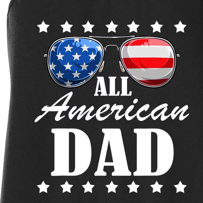 4th July Dad Gift | All American Patriot USA Dad Women's Racerback Tank