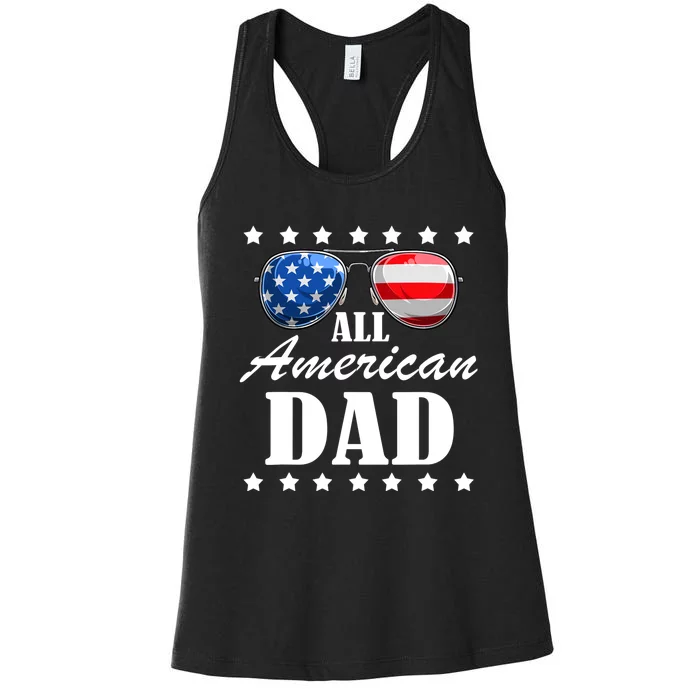 4th July Dad Gift | All American Patriot USA Dad Women's Racerback Tank