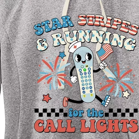 4th July Er Nurse Stars Stripes And Running For Call Lights Women's Fleece Hoodie