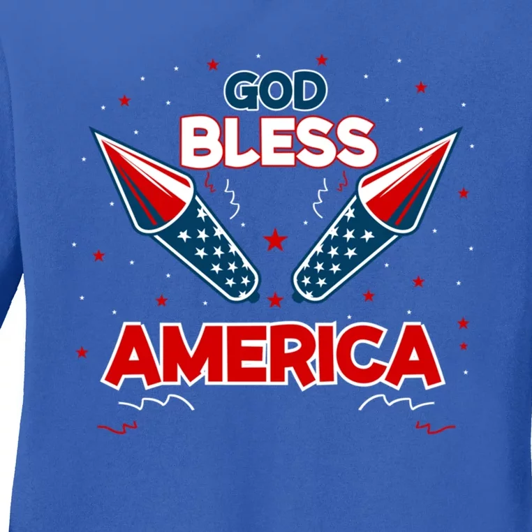 4th July Fireworks S Party Family God Bless America Gift Ladies Long Sleeve Shirt