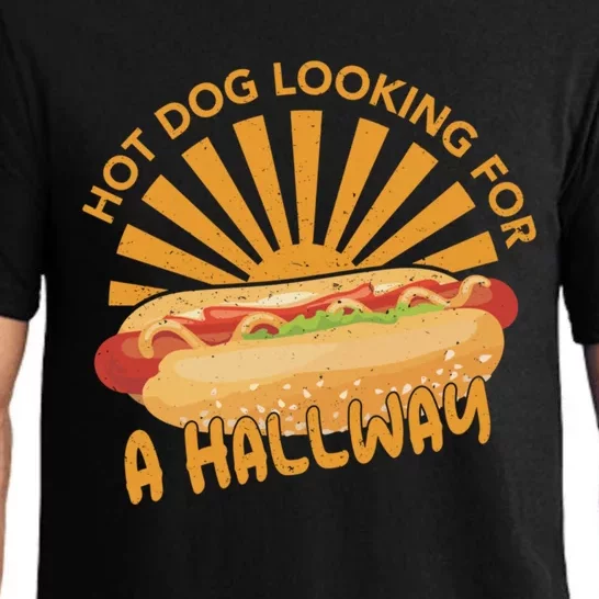 4th July Hot Dog Looking Hallway Funny Hot Dog Lover Gift Pajama Set