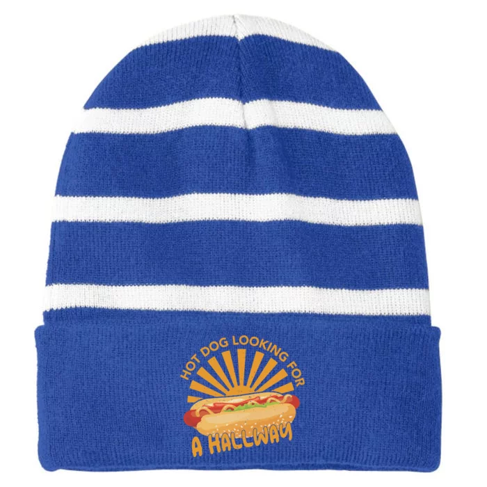 4th July Hot Dog Looking Hallway Funny Hot Dog Lover Gift Striped Beanie with Solid Band