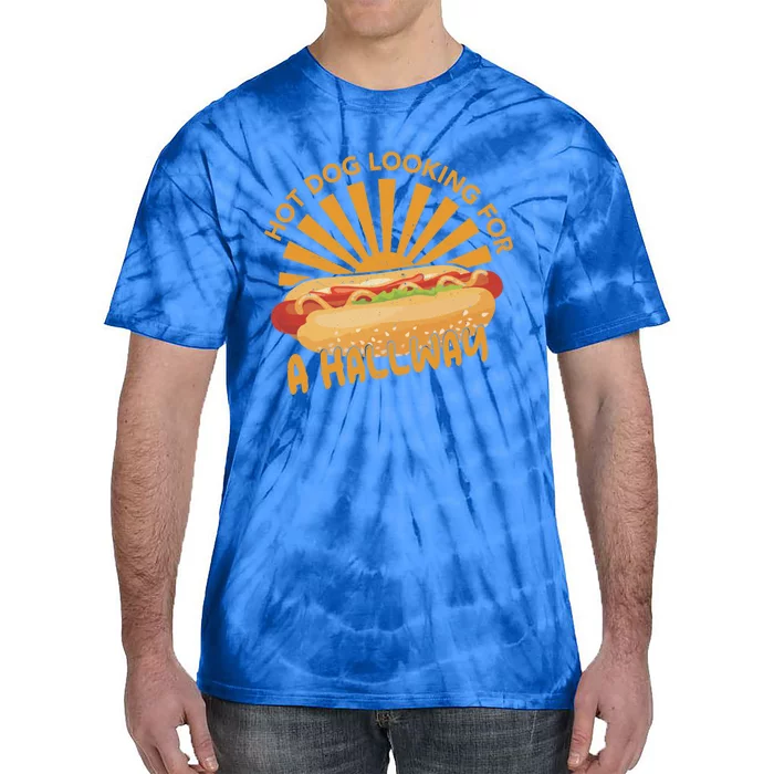 4th July Hot Dog Looking Hallway Funny Hot Dog Lover Gift Tie-Dye T-Shirt