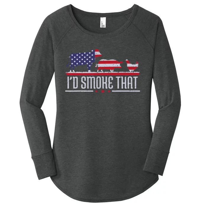 4th July ID Smoke That Patriot Bbq Barbeque Cook Chef Women's Perfect Tri Tunic Long Sleeve Shirt