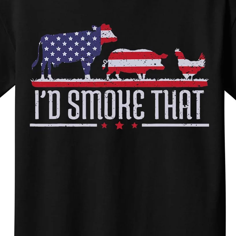 4th July ID Smoke That Patriot Bbq Barbeque Cook Chef Kids T-Shirt