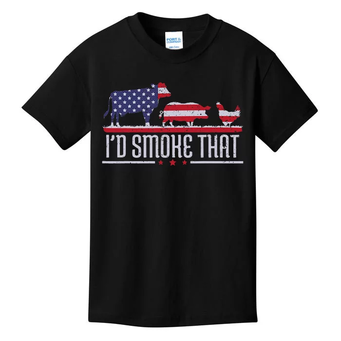 4th July ID Smoke That Patriot Bbq Barbeque Cook Chef Kids T-Shirt