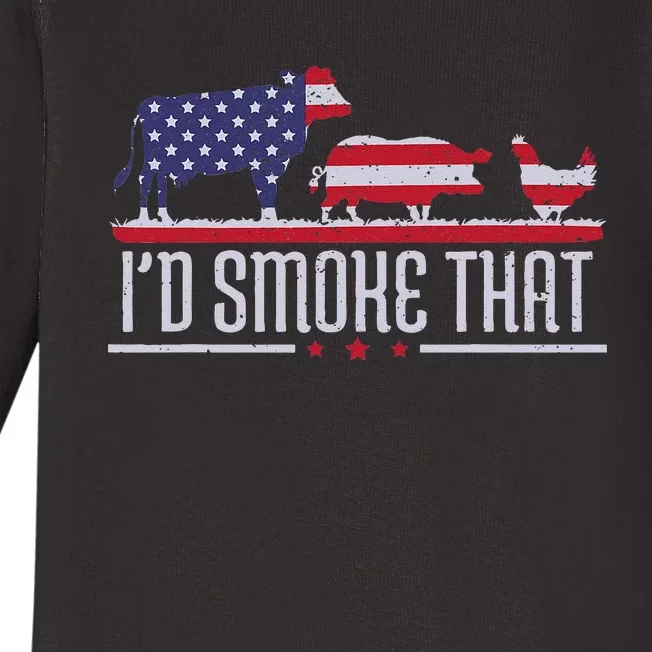 4th July Id Smoke That Patriot BBQ Barbeque Cook Chef Baby Long Sleeve Bodysuit