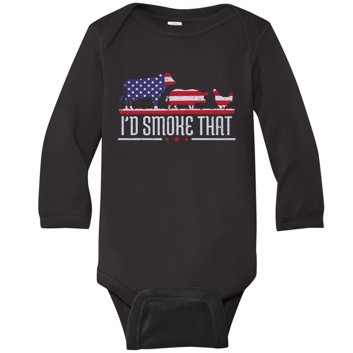 4th July Id Smoke That Patriot BBQ Barbeque Cook Chef Baby Long Sleeve Bodysuit