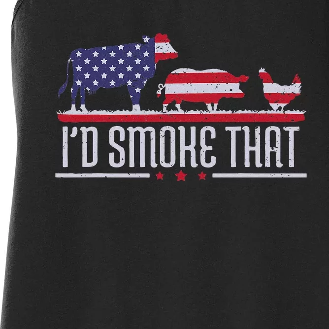 4th July Id Smoke That Patriot BBQ Barbeque Cook Chef Women's Racerback Tank