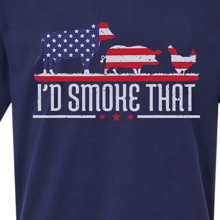 4th July Id Smoke That Patriot BBQ Barbeque Cook Chef Sueded Cloud Jersey T-Shirt