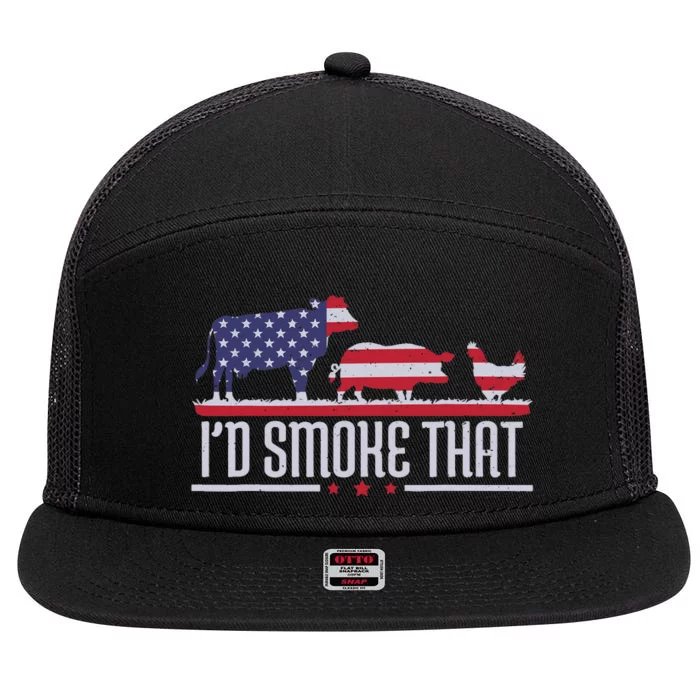 4th July I'd Smoke That Patriot BBQ Barbeque Cook Chef 7 Panel Mesh Trucker Snapback Hat