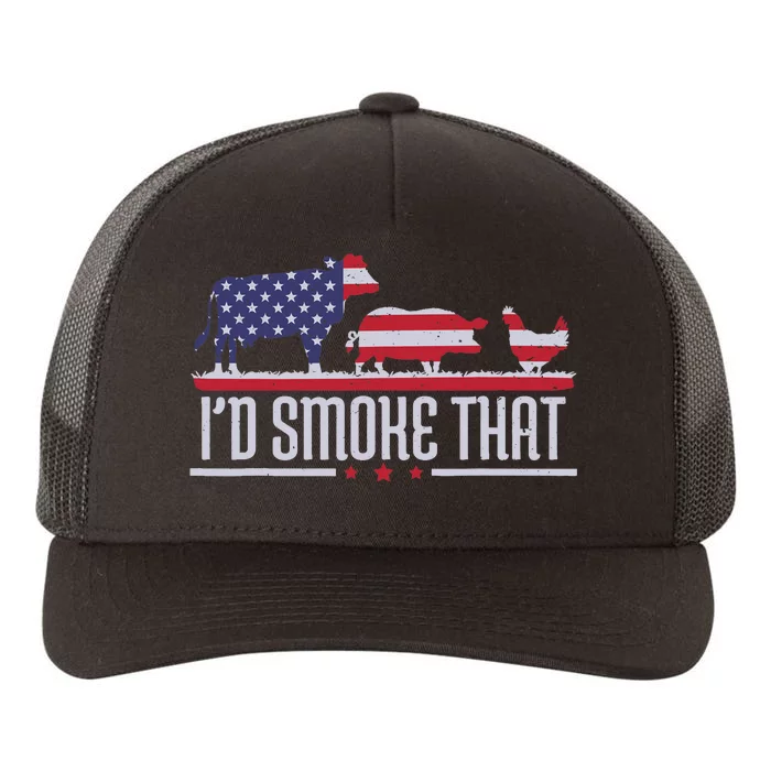 4th July I'd Smoke That Patriot BBQ Barbeque Cook Chef Yupoong Adult 5-Panel Trucker Hat