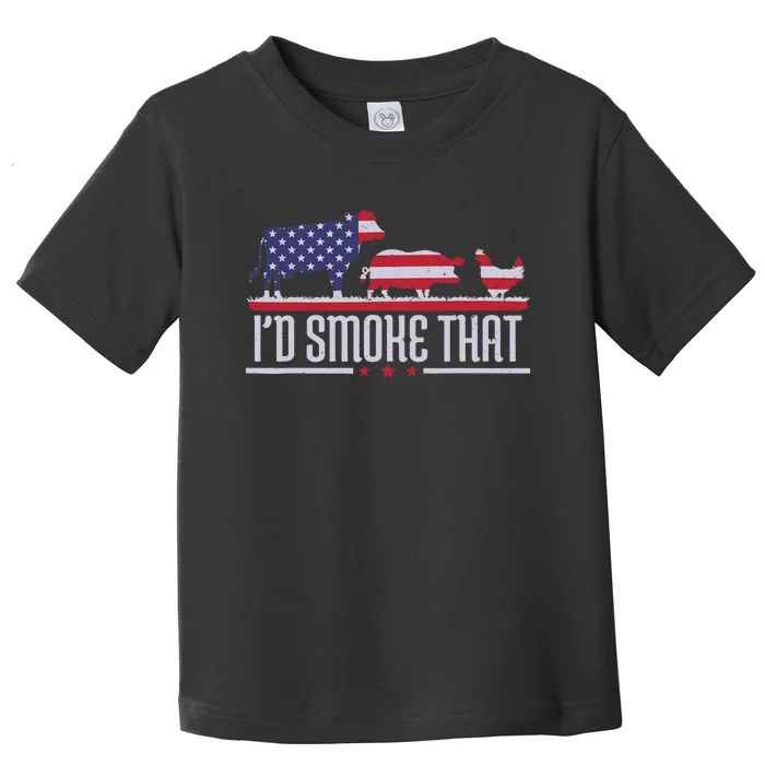 4th July I'd Smoke That Patriot BBQ Barbeque Cook Chef Toddler T-Shirt