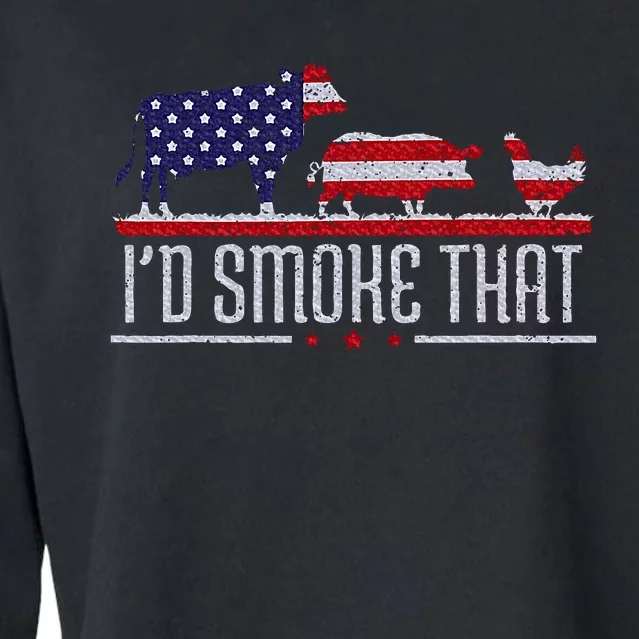 4th July I'd Smoke That Patriot BBQ Barbeque Cook Chef Cropped Pullover Crew