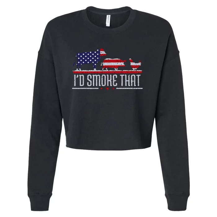 4th July I'd Smoke That Patriot BBQ Barbeque Cook Chef Cropped Pullover Crew