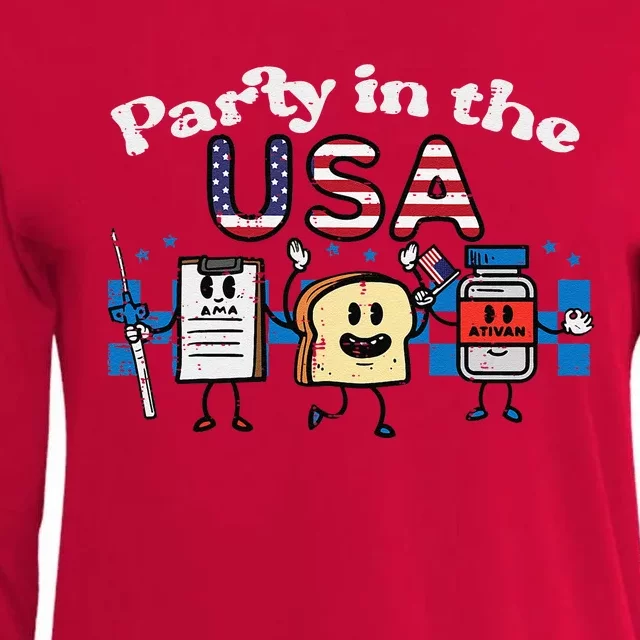 4th July Nurse Party Usa Ativan Scrub Top Patriot Gift Womens Cotton Relaxed Long Sleeve T-Shirt