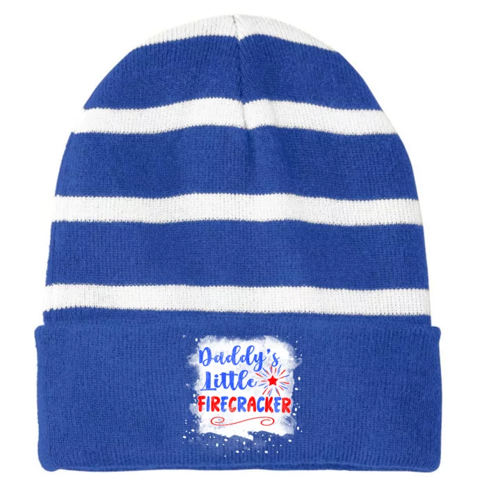 4th July Or Teens Daddys Little Firecracker Gift Striped Beanie with Solid Band