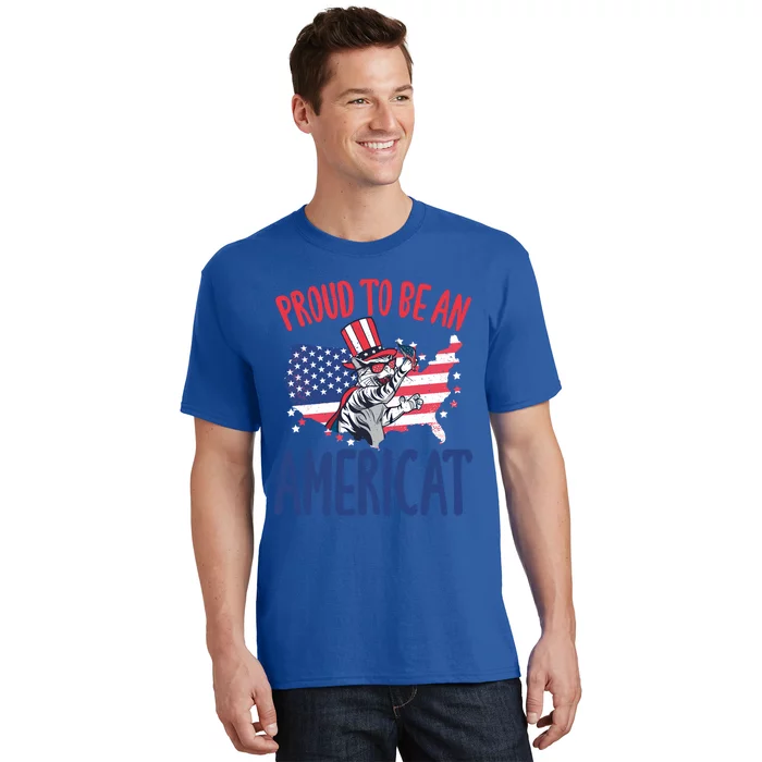 4th July Proud To Be An Americat Cat Lover Memorial Day Cool Gift T-Shirt