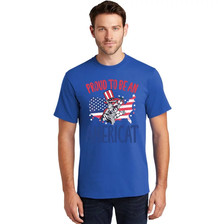 4th July Proud To Be An Americat Cat Lover Memorial Day Cool Gift Tall T-Shirt