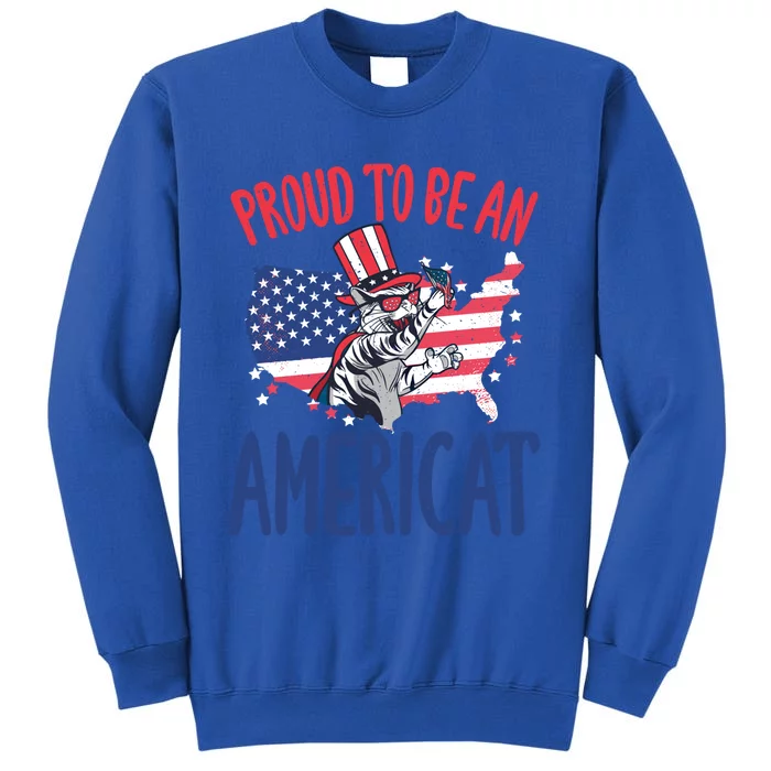 4th July Proud To Be An Americat Cat Lover Memorial Day Cool Gift Tall Sweatshirt