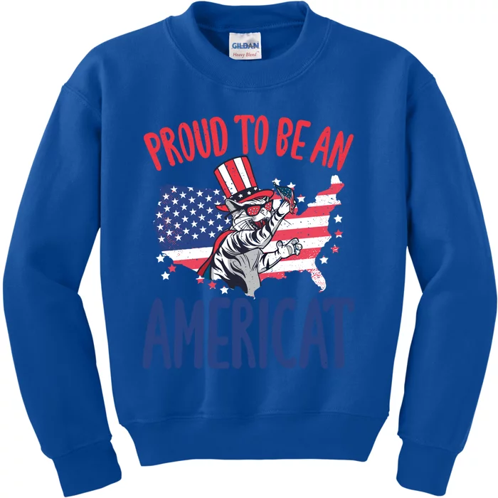 4th July Proud To Be An Americat Cat Lover Memorial Day Cool Gift Kids Sweatshirt